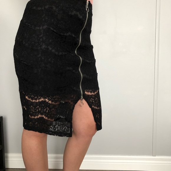 Front Zipper pencil lace look pencil skirt large black - Picture 6 of 10